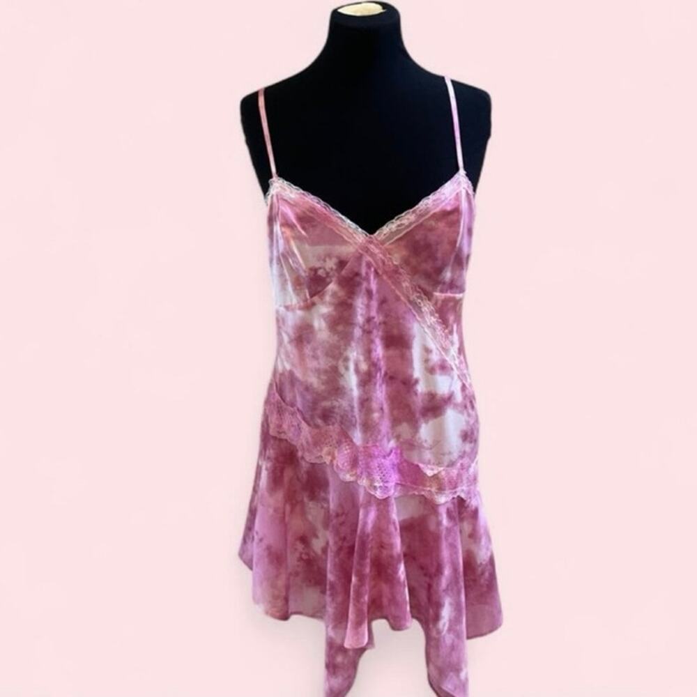 Pink mini asymmetrical handkerchief hem dress sz s